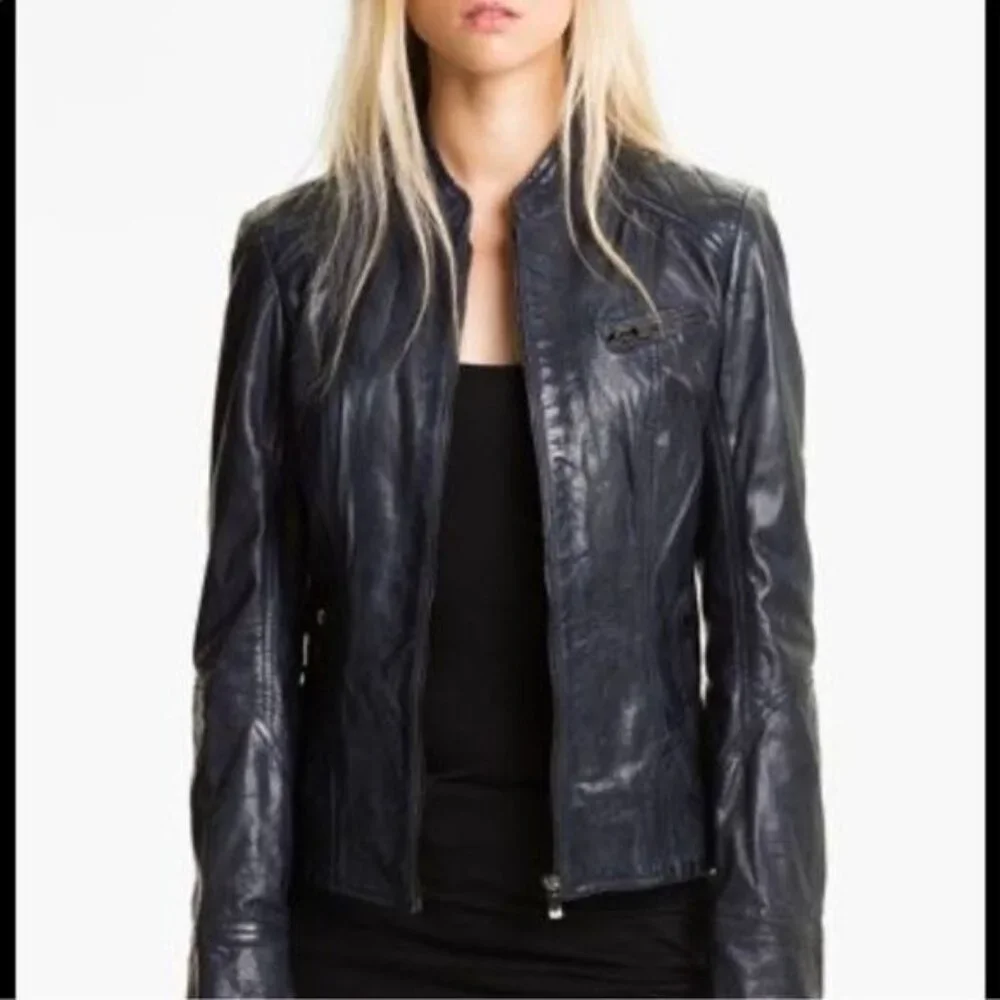 Bod & Christensen Diamond Quilted Shoulder Leather Moto Jacket Large - Picture 3 of 13